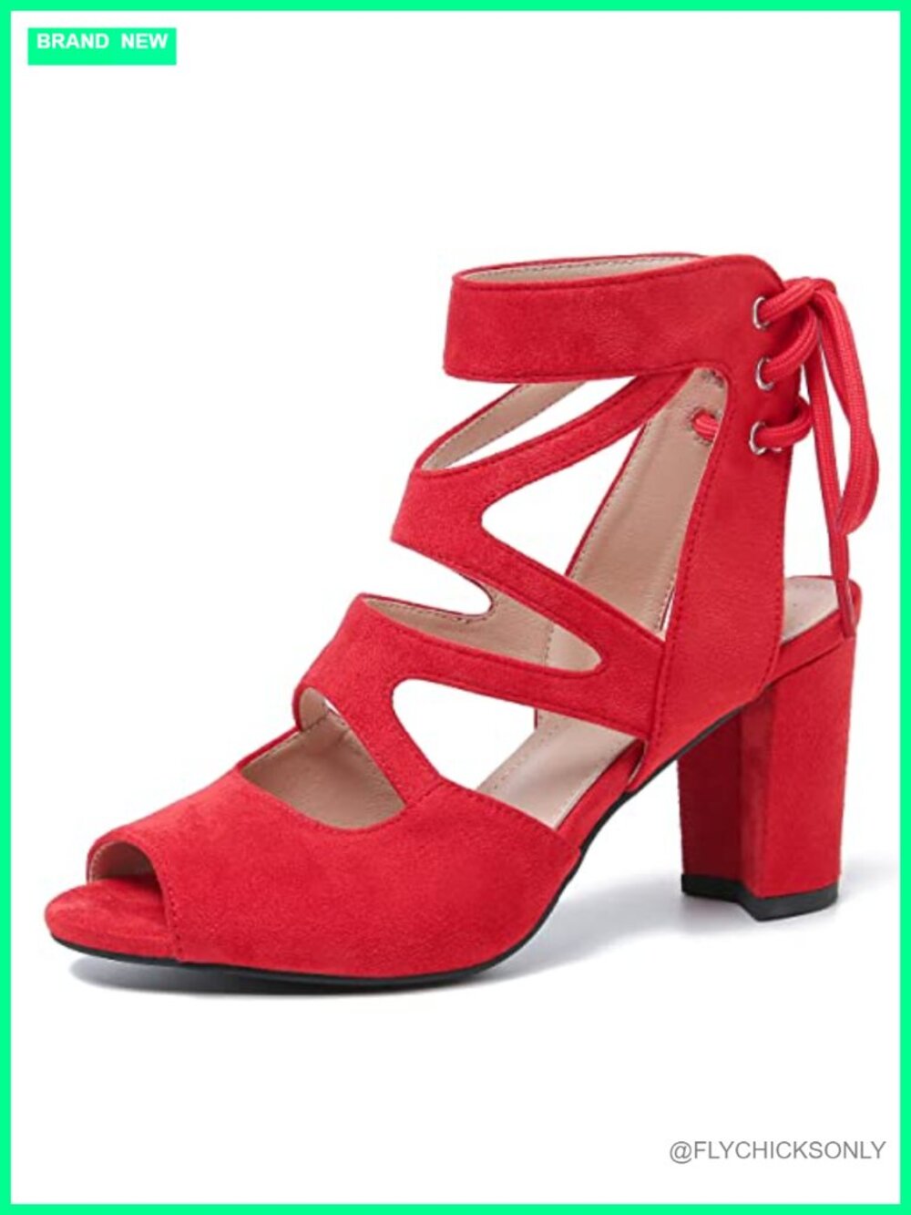 Faux Suede Lace-Up Gladiator Sandals Block Heel Open Toe Strappy Shoes